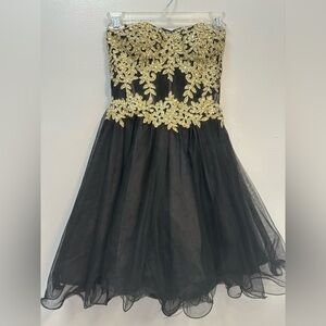 Blondie Nites Black and Gold Embroidered Dress